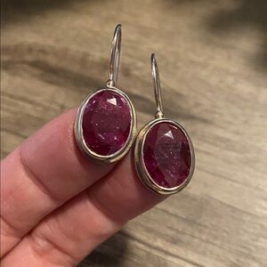 Vintage Pierced Red Ruby Earrings signed NF Thailand 925